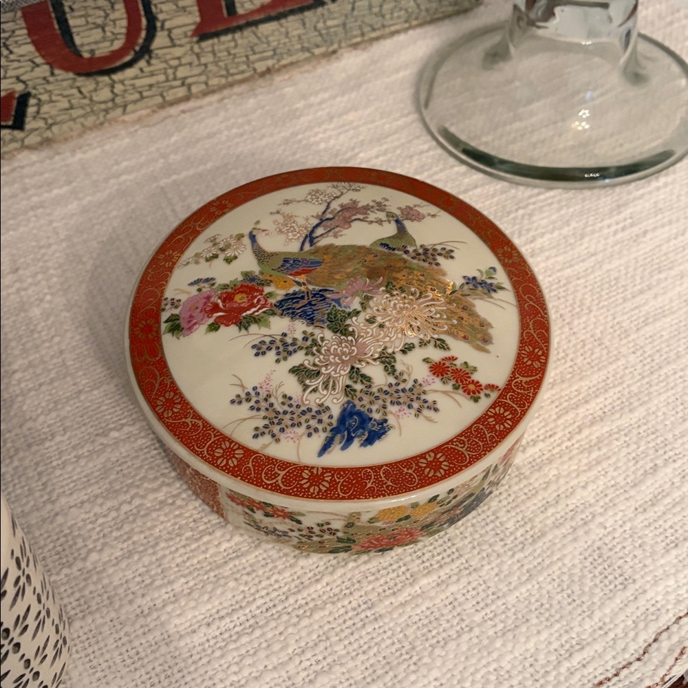 Satsuma Peacock and Floral Decorative dish with lid